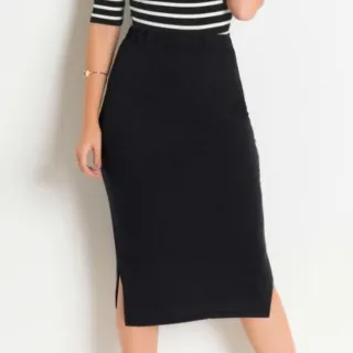 Moda Evangélica: Saia Preta Cintura Alta Midi Lápis Secretária - Lilás