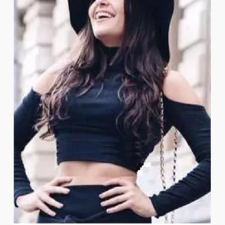 Cropped Feminino Manga Longa Gola Alta Inverno - Preto