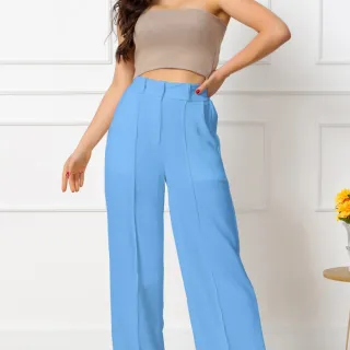 Tendência 2023: Calça Wide Leg Pantalona Feminina Duna com Botão - Azul Marinho(Com forro)