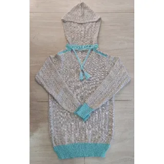 Promoção: Suéter Tricô Inverno Manga Longa Blusa Trico com Capuz Feminina - Pink/Azul Claro