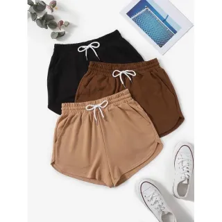 Short Moletom feminino cós elástico Plus Size G5 - Kit 3 unidades - Preto, Marrom, Nude