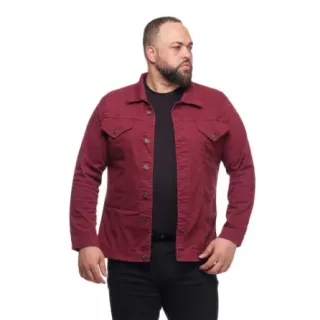 Jaqueta jeans masculina plus size, tamanhos grandes do 46 ao 54 - Pequenos defeitos - Bordô