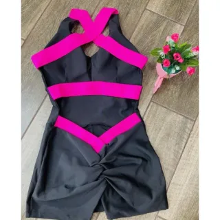 Macaquinho academia com bojo empina bumbum fitness - Vermelho/Verde Neon