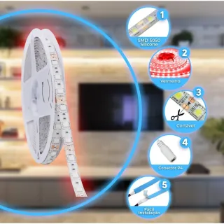 Rolo Fita Led 3528 Silicone 5 Metros - Branco Frio/Quente, à Prova D