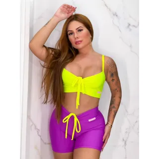 Moda Fitness Preto Conjunto Short Academia Treino Gym Blogueira - Somente short Letícia