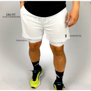Spartan Bermuda Masculina Treino 2 em 1 - Spartan Branco