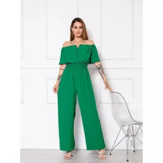 Ombro a ombro canoa macacão longo - Vermelho