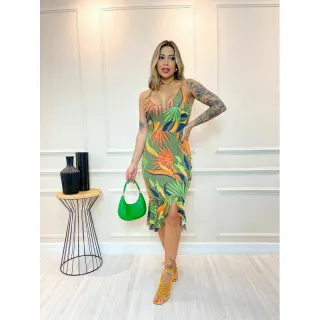 Vestido midi estampado com babado: kit com 2 unidades - Estampado