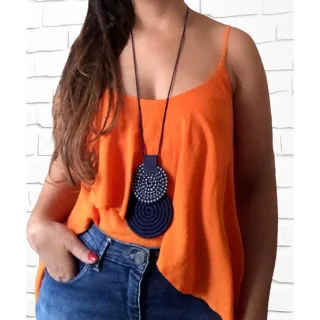 Mandala Dupla Maxi Colar Colorido Artesanal de Corda Náutica - 48. Azul Noite/Chevron