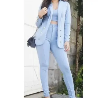 Conjunto Premium Max Blazer, Calça e Cropped em Neoprene Feminino - Pink