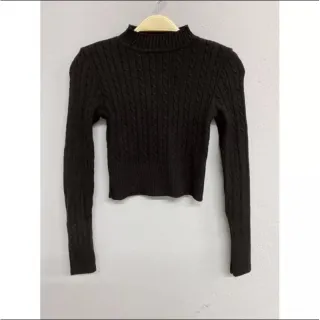 Trança manga longa cropped feminina blusa tricot - Verde