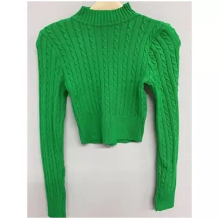 Trança manga longa cropped feminina blusa tricot - Verde