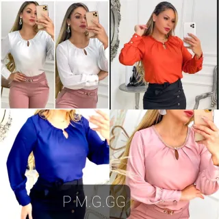 Moda feminina: blusa social manga longa com botão na manga - Verdinho