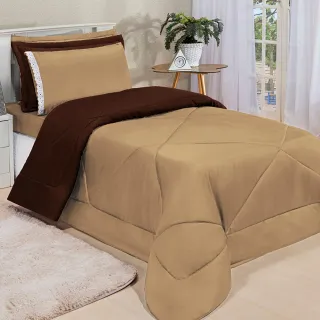 4 Peças Kit Edredom Solteiro Dupla Face Ternura - CINZA/ROSA