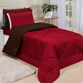 4 Peças Kit Edredom Solteiro Dupla Face Ternura - CINZA/ROSA