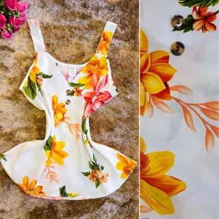 Blusa feminina de viscose estampada com alça grossa - Modelo Verão 2 - Rosa (Estampada)