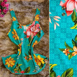 Blusa feminina de viscose estampada com alça grossa - Modelo Verão 2 - Rosa (Estampada)