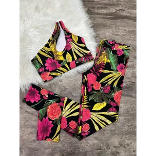 Calça Legging e Top de Um Ombro - Conjunto Fitness - Zebra