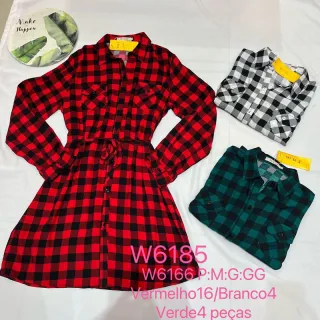 Camisão Chemise Xadrez Feminino com Laço e Bolso em Viscose - Vermelho