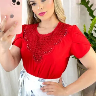 Moda Evangélica: Blusas Sociais com renda, pérolas e pedraria - Modelo 2