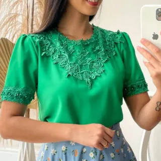 Moda Evangélica: Blusas Sociais com renda, pérolas e pedraria - Modelo 2