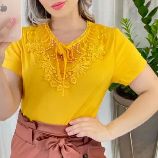 Moda Evangélica: Blusas Sociais com renda, pérolas e pedraria - Modelo 2