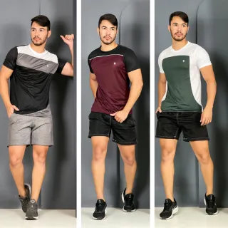 Roupa Masculina Dry Fit Kit 3 Camisas - Academia, Esportes e Casual - Preto/Vinho/Verde