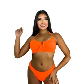 Moda Verão Biquini Feminino Cancun Com Bojo Tecido Canelado - Amarelo