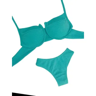 Moda Verão Biquini Feminino Cancun Com Bojo Tecido Canelado - Amarelo