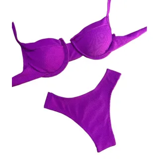 Moda Verão Biquini Feminino Cancun Com Bojo Tecido Canelado - Amarelo