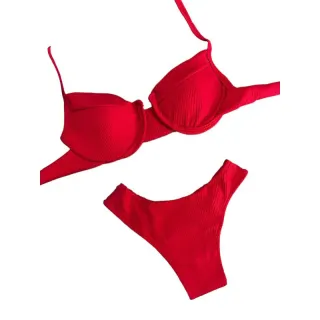 Moda Verão Biquini Feminino Cancun Com Bojo Tecido Canelado - Amarelo