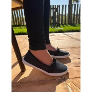 Promoção Sapatilha Feminina Lacinho Tênis Modelo nol Super confortável - Preto