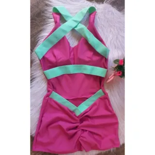 Macaquinho academia com bojo empina bumbum fitness - Vermelho/Verde Neon