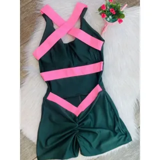 Macaquinho academia com bojo empina bumbum fitness - Vermelho/Verde Neon