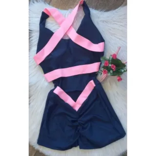 Macaquinho academia com bojo empina bumbum fitness - Vermelho/Verde Neon