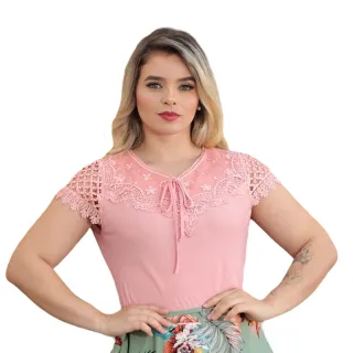 Blusas Femininas Manga Curta Social em Crepe - Linda Evangelica - Vermelho