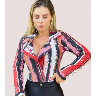 Camisa Social Blazer Body - LISTRADO MARSALA