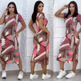 Vestido midi estampado com fenda lateral - Tamanho único G - Está com. Verde