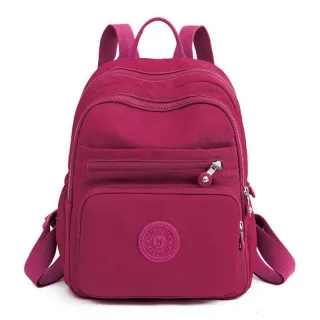 Média Viagem Simples Sólida Cor Leve Feminina Escolar Pano Nylon Moda Casual Mochila - ROSA5107