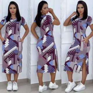 Vestido estampado midi com bolso - Tamanho único - Verde Bandeira