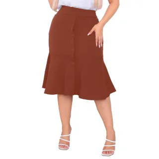 Moda Evangélica Saia Crepe Premium Babado 4 Botões Bolso - Marsala