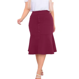 Moda Evangélica Saia Crepe Premium Babado 4 Botões Bolso - Marsala