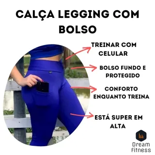 Legging Feminina Fitness Cós Alto com Bolso para Celular - Pink