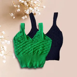 Promoção moda feminina: Kit com 5 top cropped tricô crochê blogueira - Fúcsia