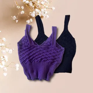 Promoção moda feminina: Kit com 5 top cropped tricô crochê blogueira - Fúcsia