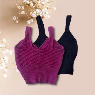 Promoção moda feminina: Kit com 5 top cropped tricô crochê blogueira - Fúcsia