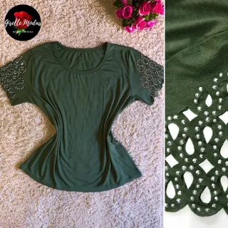 Moda Casual 2023: Blusa Feminina de Manga Curta com Brilho - Bordô