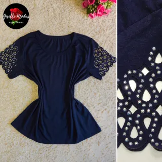Moda Casual 2023: Blusa Feminina de Manga Curta com Brilho - Bordô