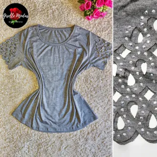 Moda Casual 2023: Blusa Feminina de Manga Curta com Brilho - Bordô
