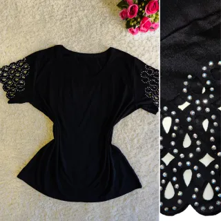 Moda Casual 2023: Blusa Feminina de Manga Curta com Brilho - Bordô